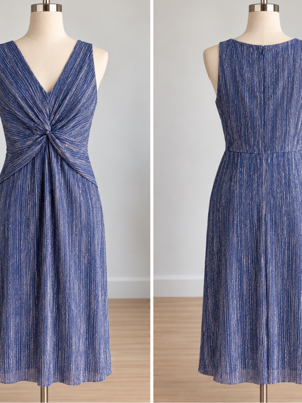 connected apparel Navy Metallic Twist-Waist Midi Dress